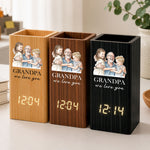 Grandpa We Love You Watercolor - Personalized Pen Holder With Clock 1