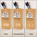 Grandpa We Love You Watercolor - Personalized Pen Holder With Clock 4