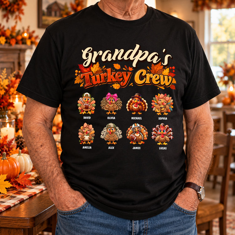 Grandpa'S Turkey Crew- Thanksgiving Gift For Grandpa,Papa, Poppop - Personalized Shirt 1