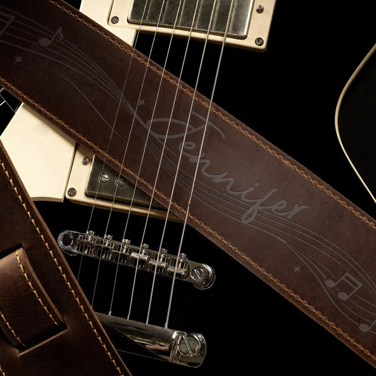 Guitar Music Staff, Notes Custom Name Gift For Guitarists, Guitar Lovers - Personalized Leather Guitar Strap 4