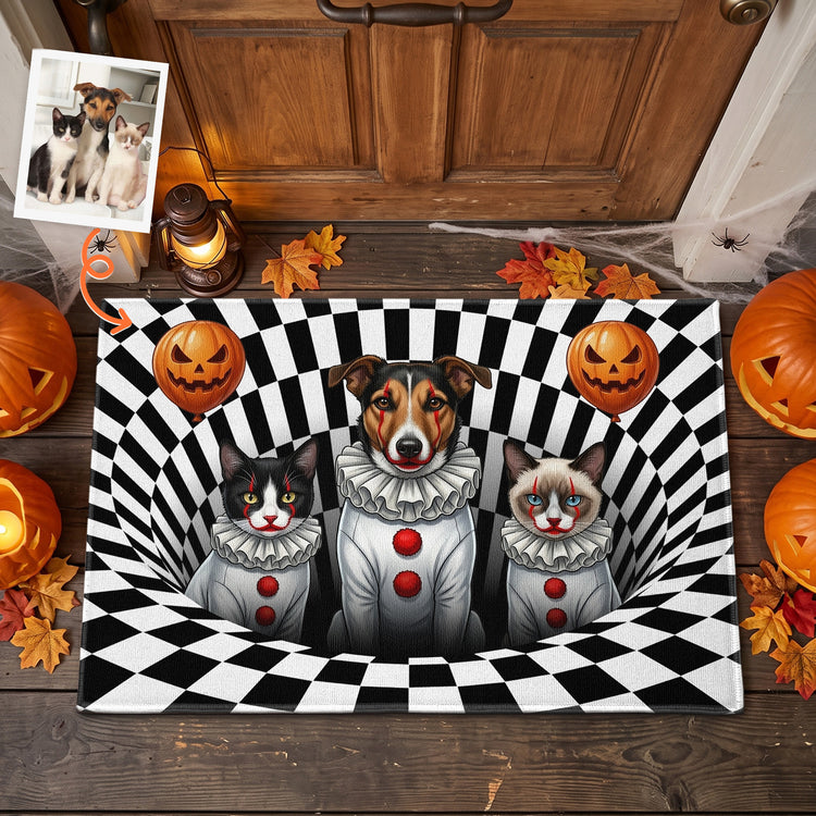 Halloweem Home Decoration Custom Pet Portrait Spooky Clown - Personalized Doormat 1