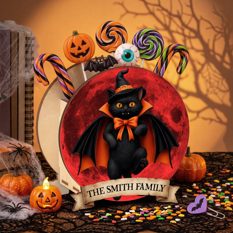 Halloween Black Cat Vampire Halloween Moon - Personalized Pen Holder 1