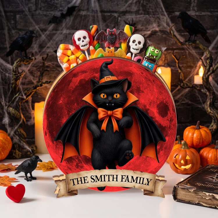 Halloween Black Cat Vampire Halloween Moon - Personalized Pen Holder 3