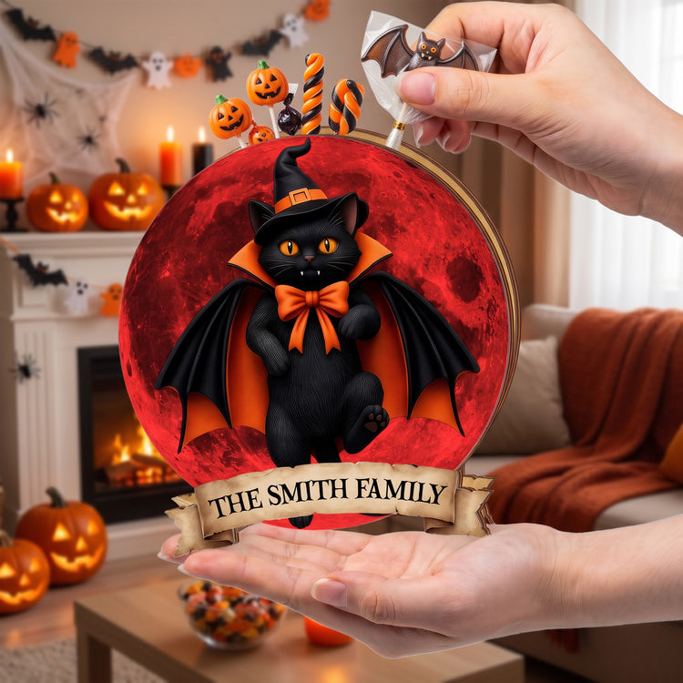 Halloween Black Cat Vampire Halloween Moon - Personalized Pen Holder 4