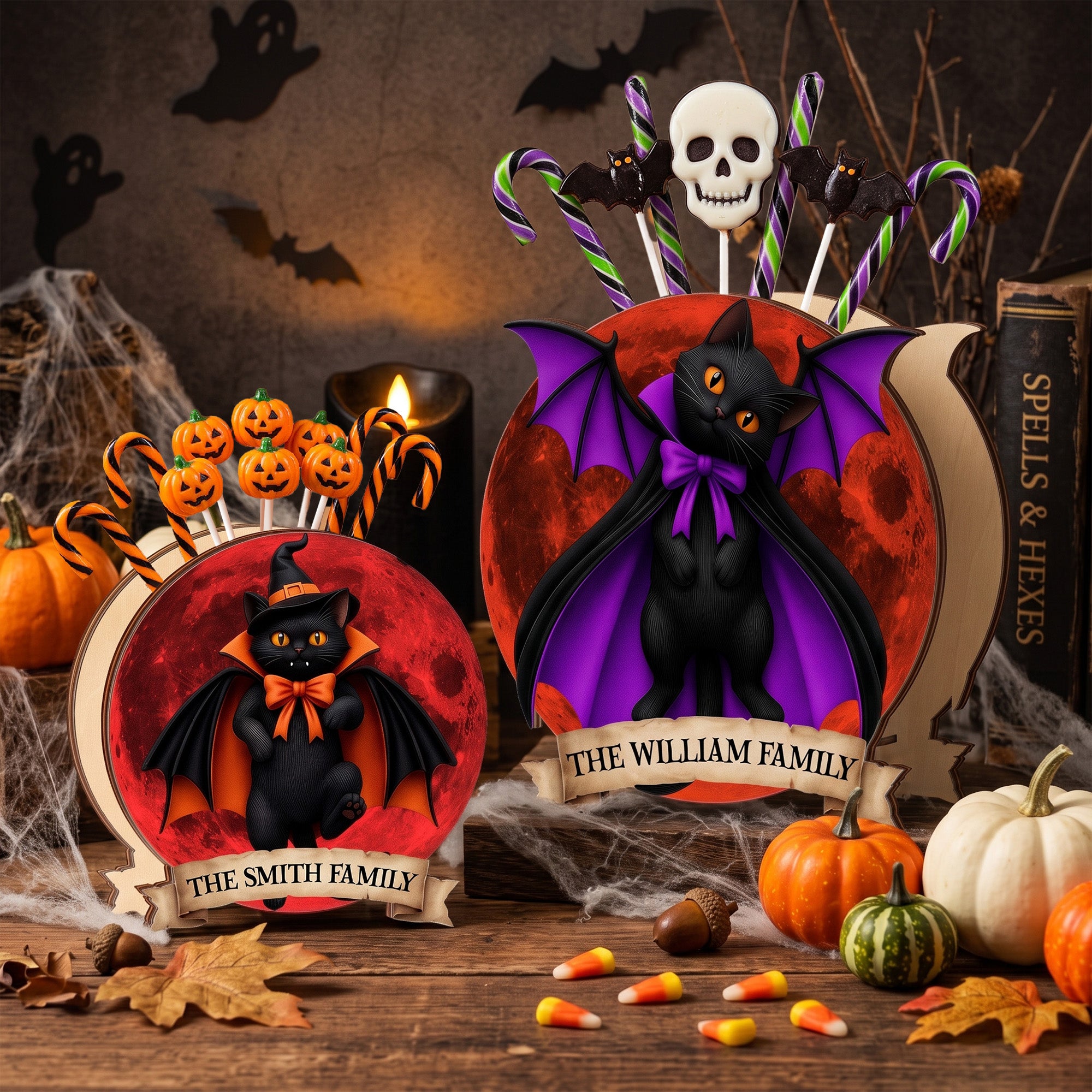 Halloween Black Cat Vampire Halloween Moon - Personalized Pen Holder 6