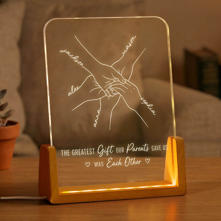 Hands Print Line Art Custom Name Gift For Sibling - Personalized Night Light 1
