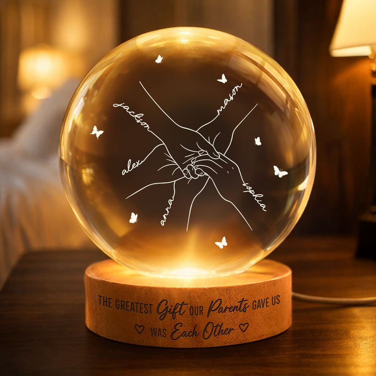 Hands Print Line Art Custom Name Gift For Sibling - Personalized Night Light 1
