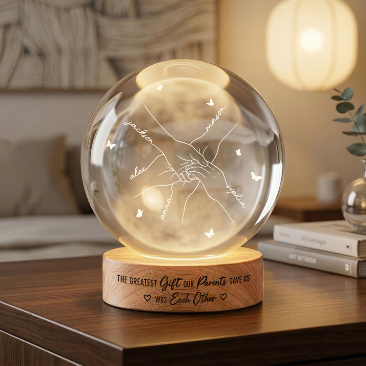 Hands Print Line Art Custom Name Gift For Sibling - Personalized Night Light 2