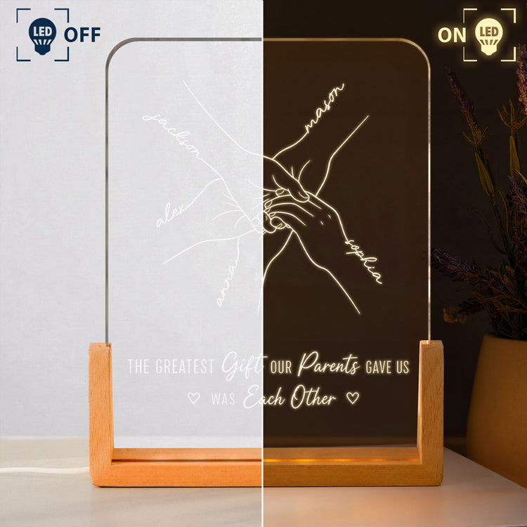 Hands Print Line Art Custom Name Gift For Sibling - Personalized Night Light 3