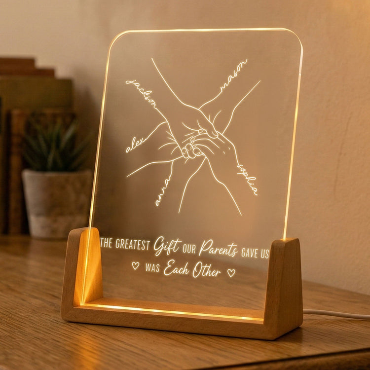 Hands Print Line Art Custom Name Gift For Sibling - Personalized Night Light 4