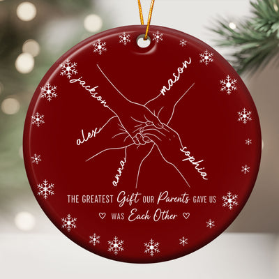 Hands Print Line Art Custom Name Gift For Sibling - Personalized Ornament