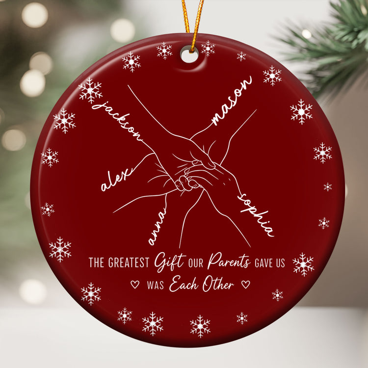 Hands Print Line Art Custom Name Gift For Sibling - Personalized Ornament 1