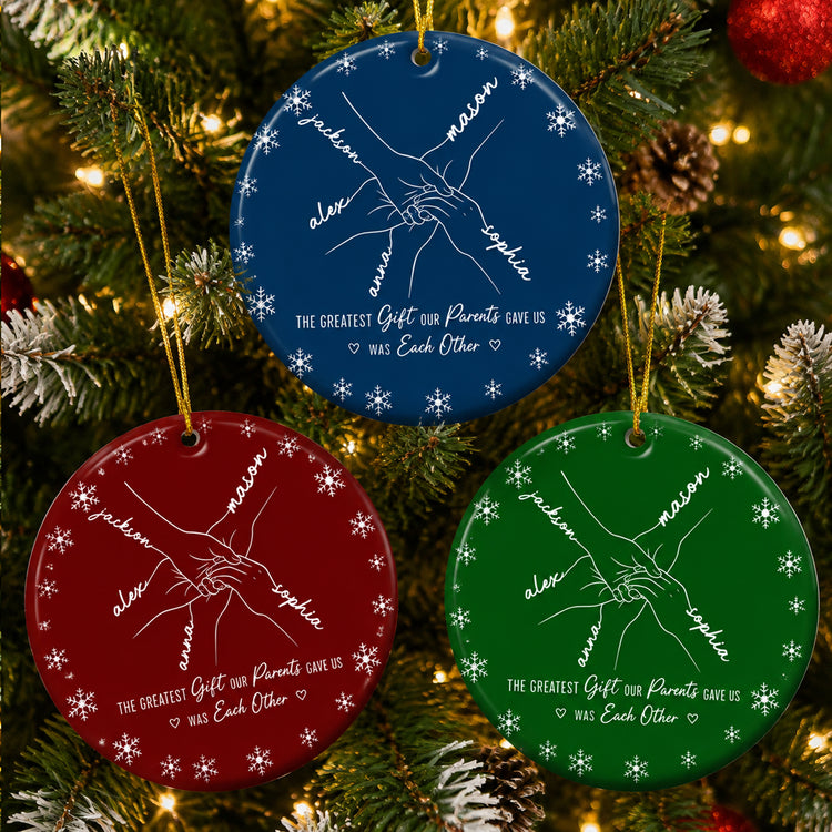 Hands Print Line Art Custom Name Gift For Sibling - Personalized Ornament 2