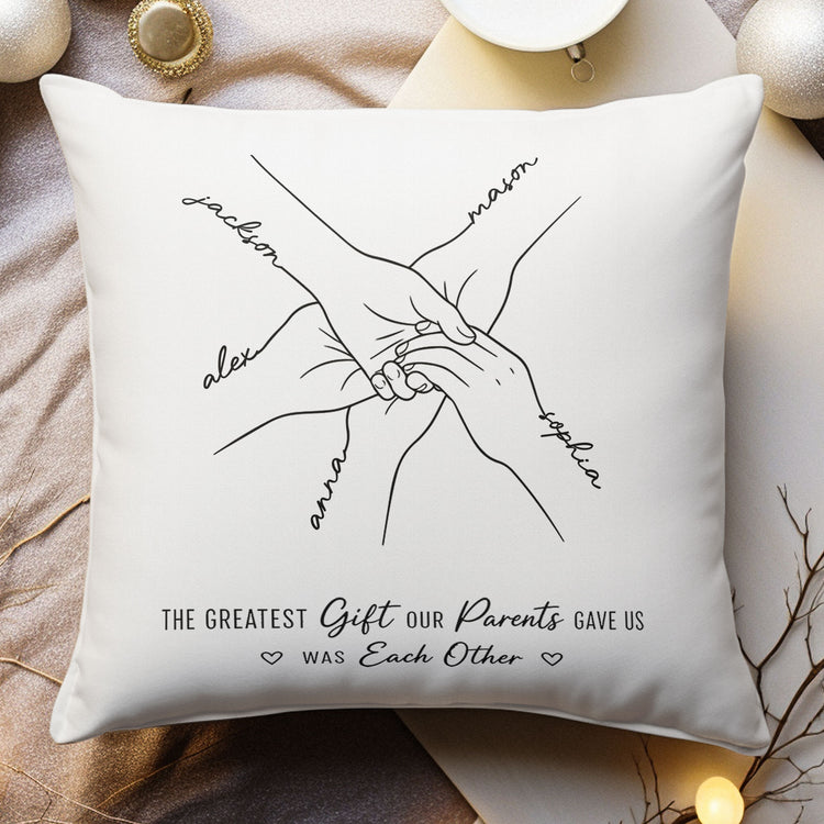 Hands Print Line Art Custom Name Gift For Sibling - Personalized Pillow 2