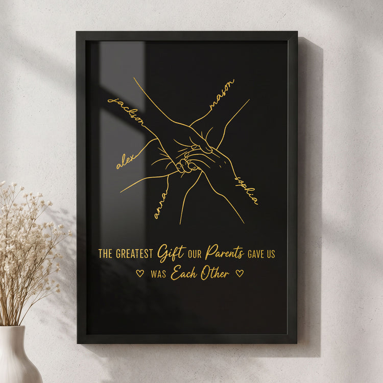 Hands Print Line Art Custom Name Gift For Sibling - Personalized Poster 1