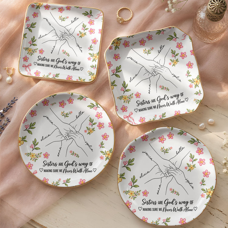 Hands Print Line Art Custom Name Gift For Sister - Personalized Jewelry Dish 2