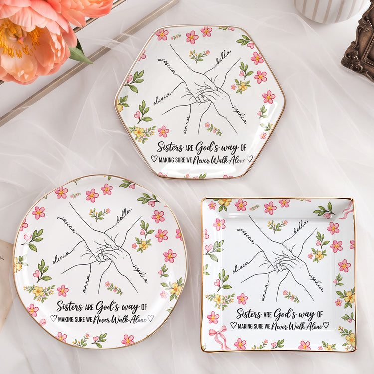 Hands Print Line Art Custom Name Gift For Sister - Personalized Jewelry Dish 3