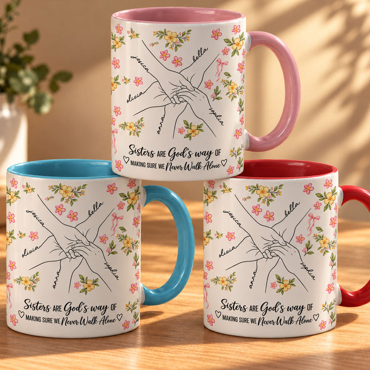Hands Print Line Art Custom Name Gift For Sister - Personalized Mug 1
