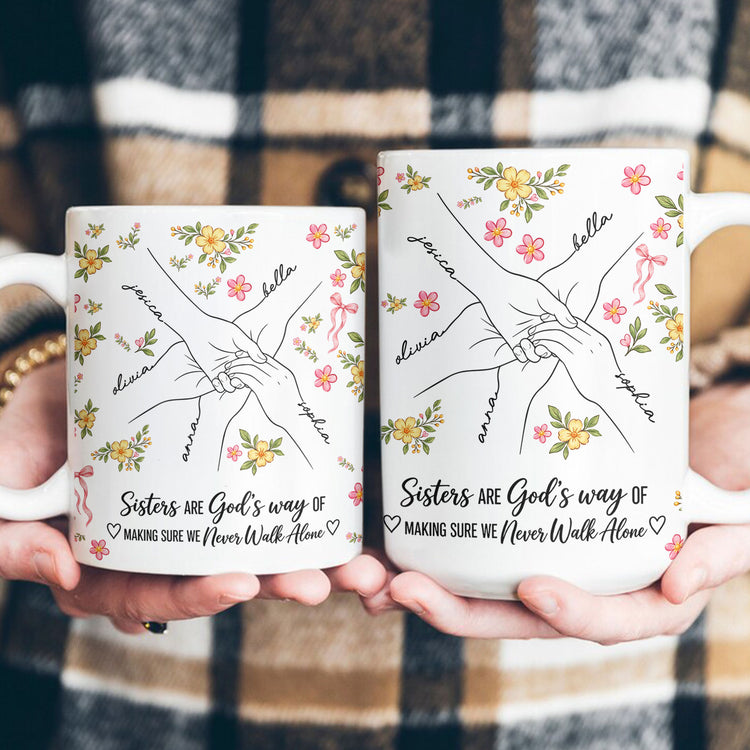 Hands Print Line Art Custom Name Gift For Sister - Personalized Mug 3