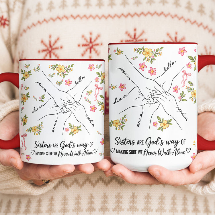 Hands Print Line Art Custom Name Gift For Sister - Personalized Mug 4