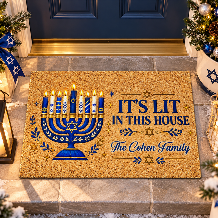 Hanukkah Decorations, Seasonal Decor Happy Hanukkah - Personalized Doormat 1