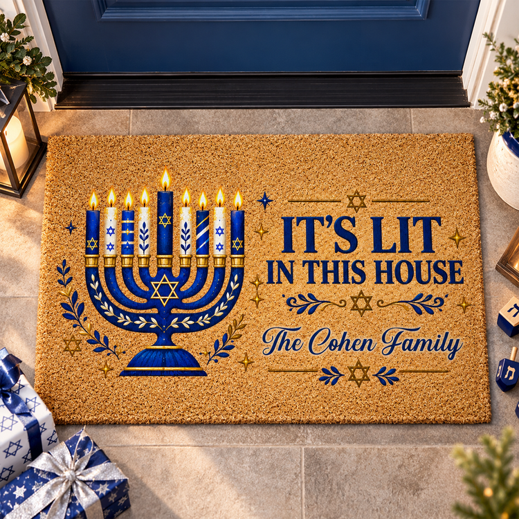 Hanukkah Decorations, Seasonal Decor Happy Hanukkah - Personalized Doormat 2