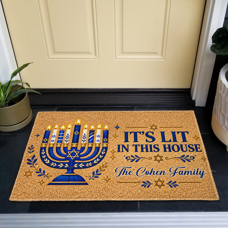 Hanukkah Decorations, Seasonal Decor Happy Hanukkah - Personalized Doormat 3