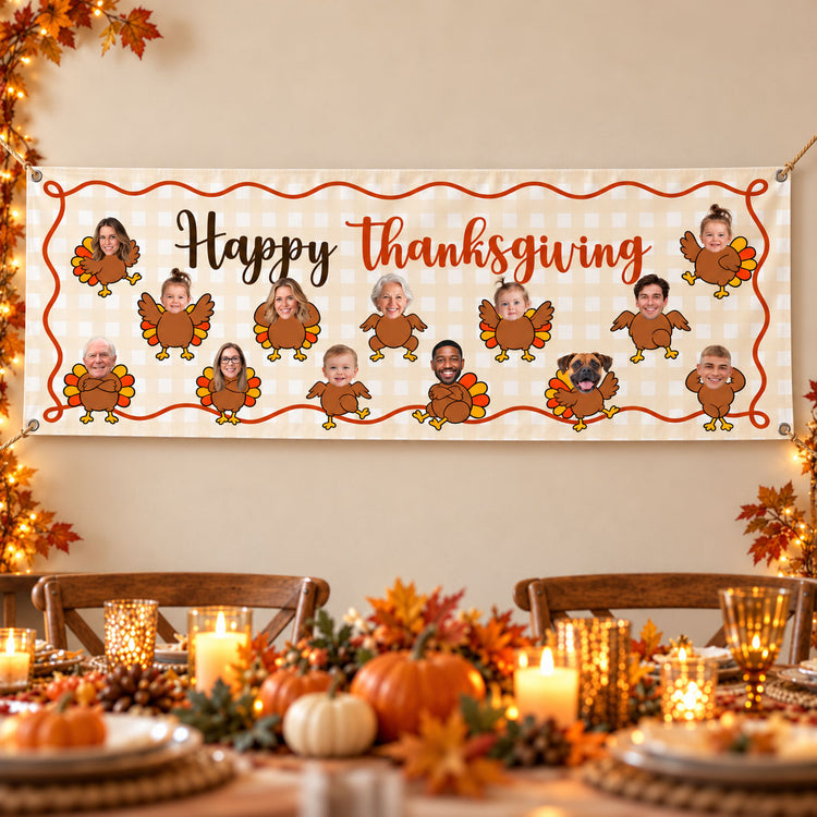Happy Thanksgiving, Happy Friendsgiving- Thanksgiving Decor - Personalized Banner 1