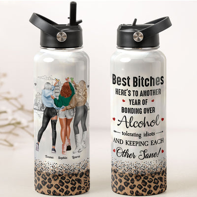 Besties Here's To Another Year Of Bonding - Personalized Stainless Steel Water Bottle
