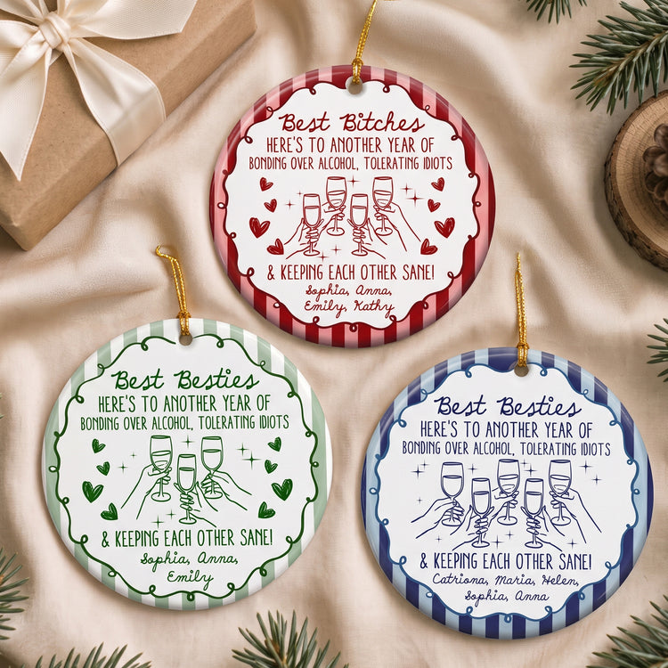 Here's To Another Year Of Us Custom Striped Pattern Christmas Gifts For BFF - Personalized Ornament 1