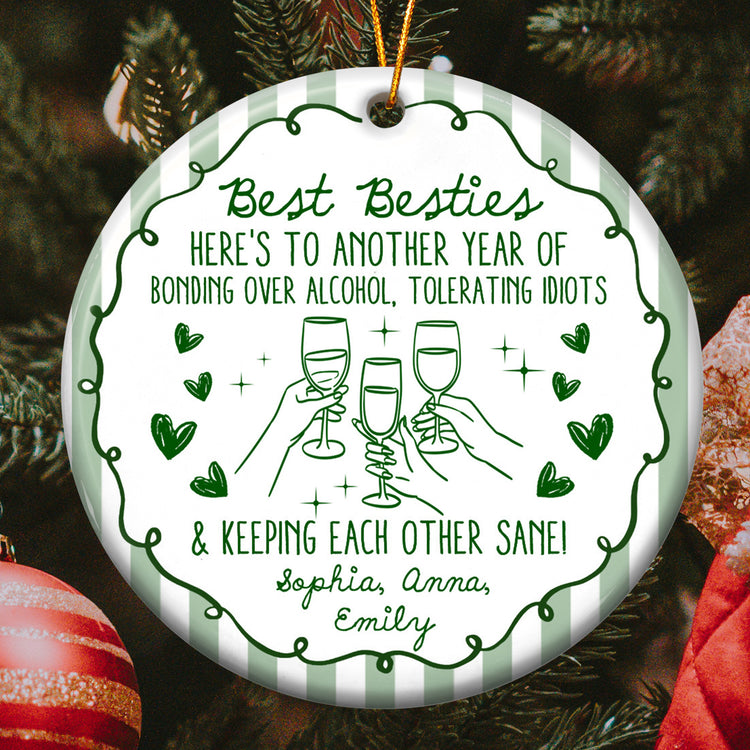 Here's To Another Year Of Us Custom Striped Pattern Christmas Gifts For BFF - Personalized Ornament 2