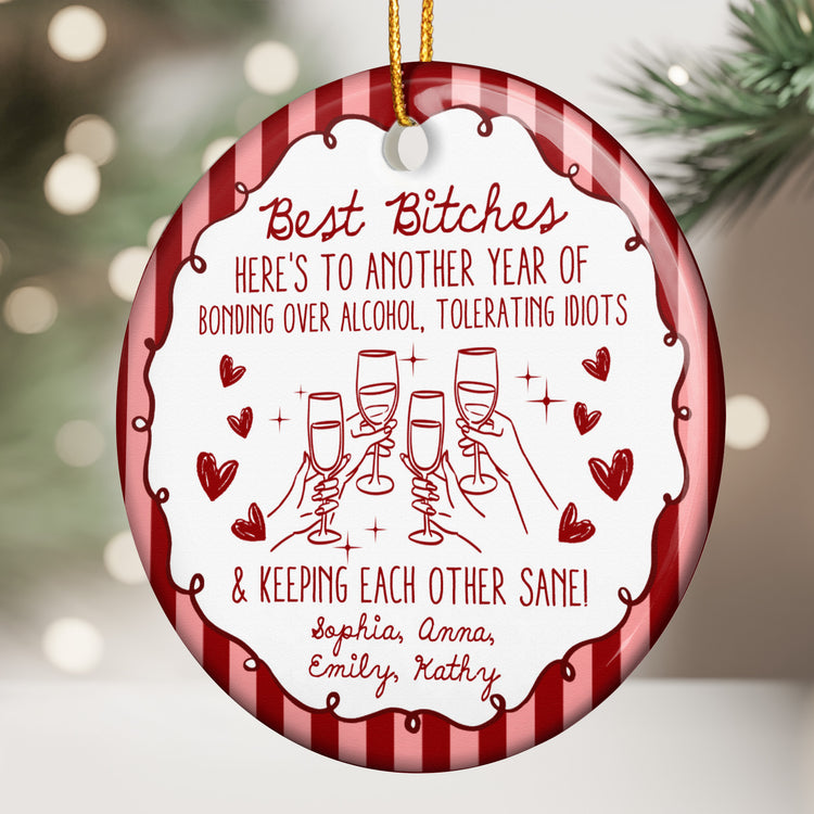 Here's To Another Year Of Us Custom Striped Pattern Christmas Gifts For BFF - Personalized Ornament 3
