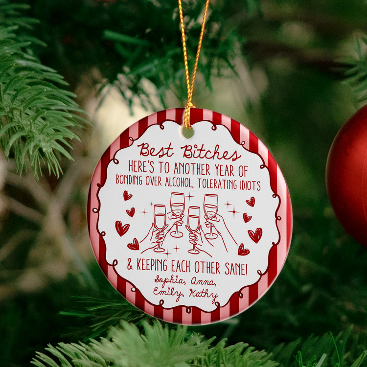 Here's To Another Year Of Us Custom Striped Pattern Christmas Gifts For BFF - Personalized Ornament 5