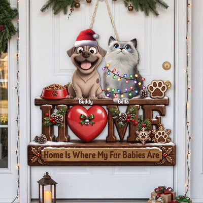 Home Is Where My Dogs Are Christmas Door Decor - Personalized Wood Sign