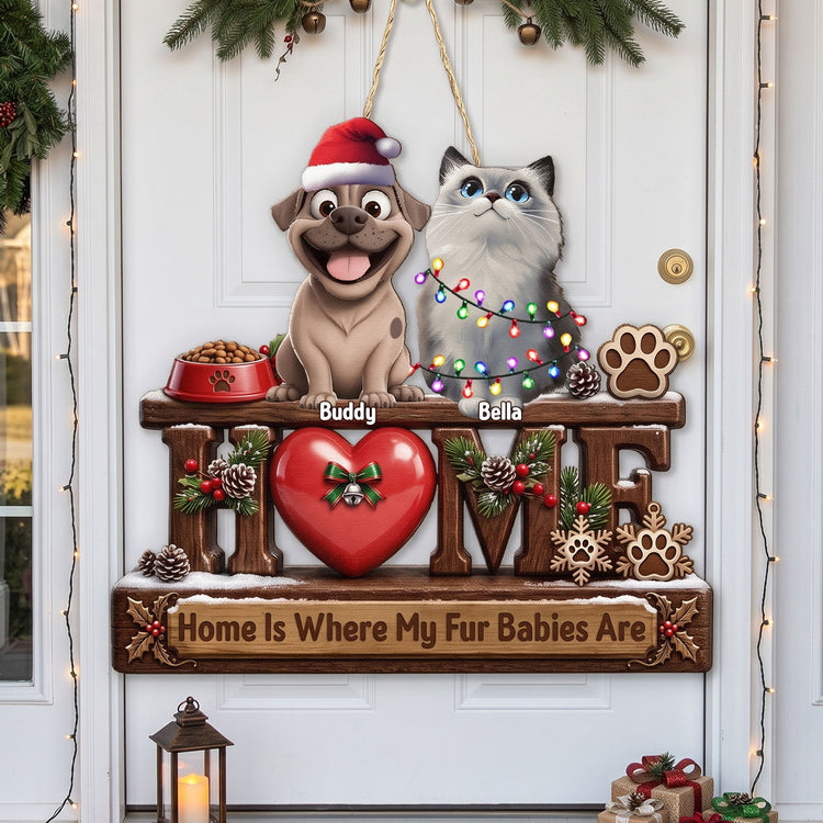 Home Is Where My Dogs Are Christmas Door Decor - Personalized Wood Sign 1