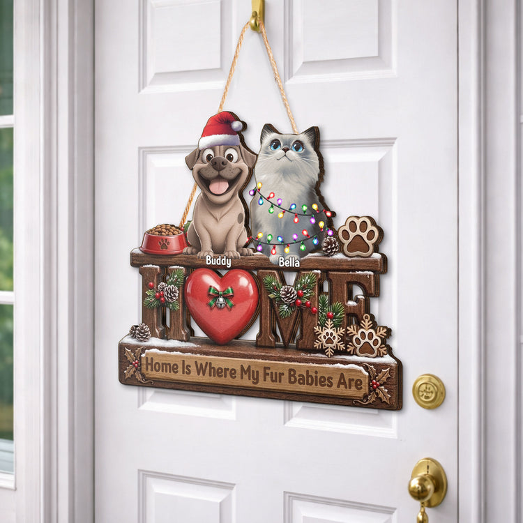 Home Is Where My Dogs Are Christmas Door Decor - Personalized Wood Sign 3