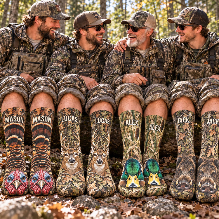 Hunting Funny 3D Gift For Grandpa Dad Husband - Personalized Socks 1