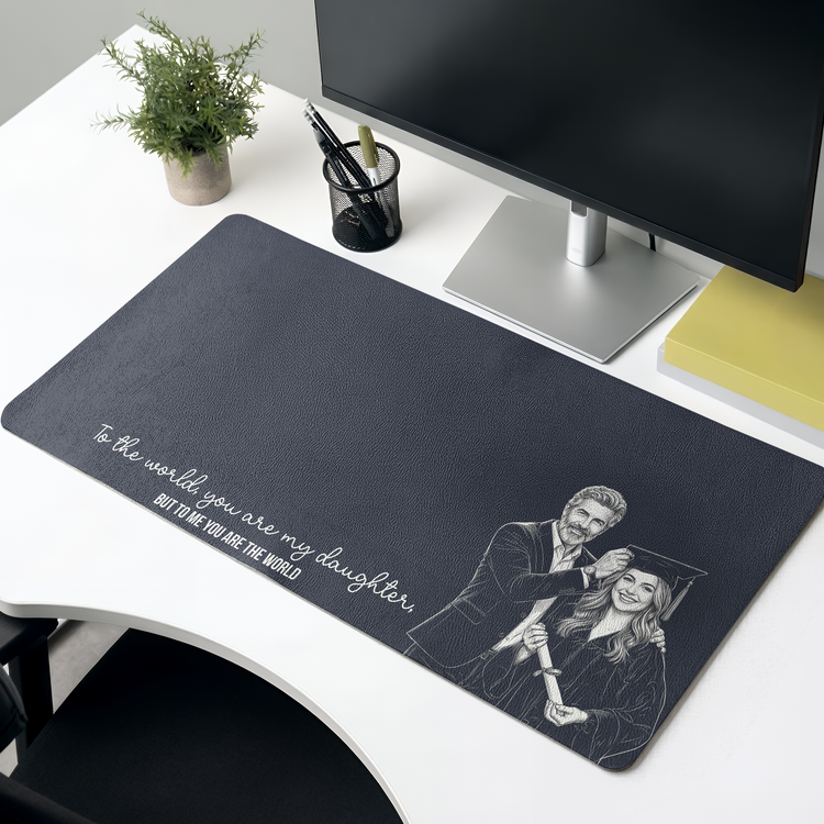 I Love You & I'm So Pround Of You Custom Photo Sketch Line Art Gifts For Daughter, Son - Personalized Desk Mat 2