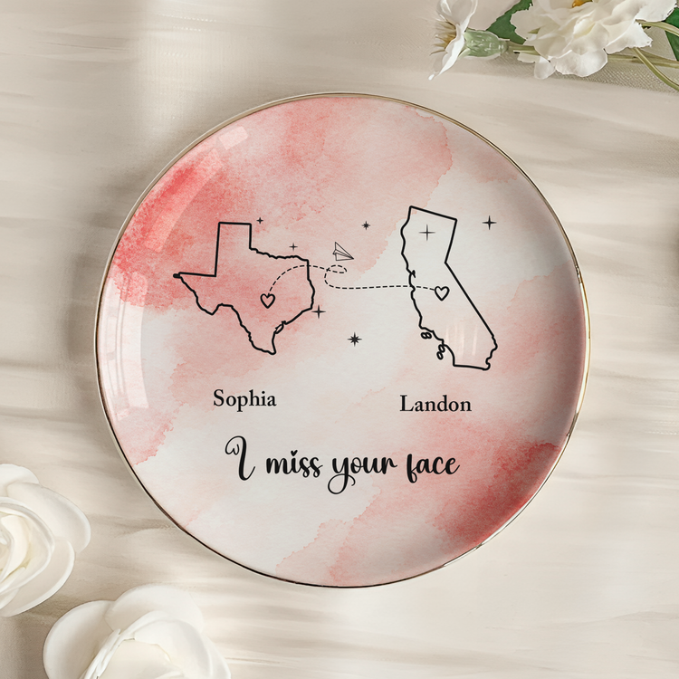 I Miss Your Face Long Distance Relationship Gifts For BFF, Besties - Personalized Jewelry Dish 2