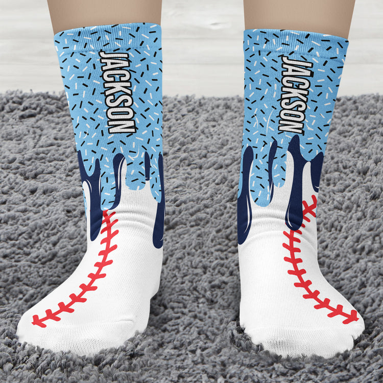 Icecream Drip Design For Baseball, Softball, Soccer, Football, Basketball, Hockey Lover - Personalized Socks 4