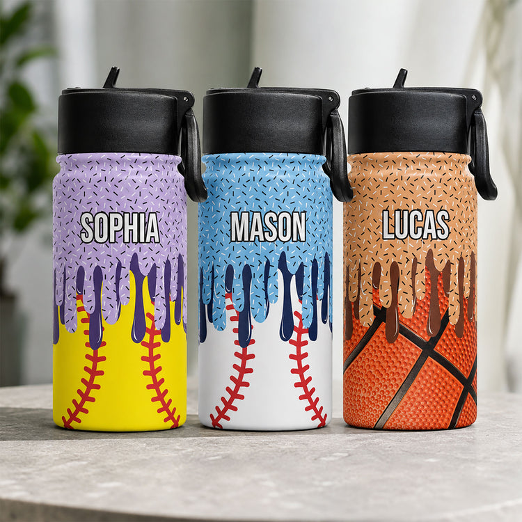 Icecream Drip Design For Baseball, Softball, Soccer, Football, Basketball, Hockey Lover - Personalized Water Bottle 2