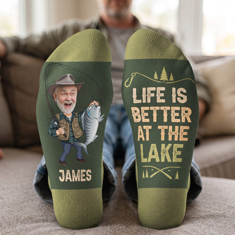 I'D Rather Be Fishing Gift For Dad Grandpa Husband - Personalized Socks 2