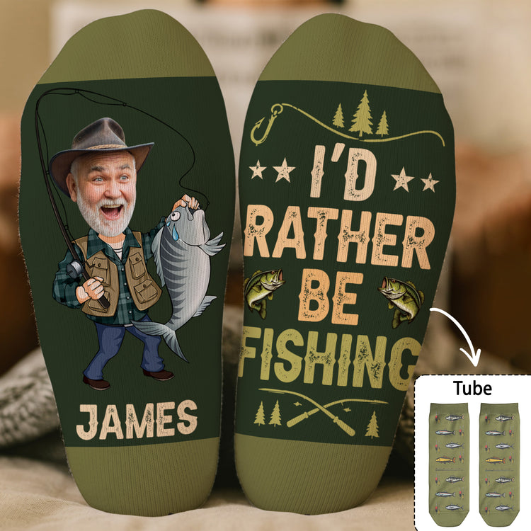 I'D Rather Be Fishing Gift For Dad Grandpa Husband - Personalized Socks 4