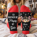 I'd Rather Be Playing My Guitar Custom Name & Birth Flowers For Her Gifts For Guitar Players - Personalized Socks 1