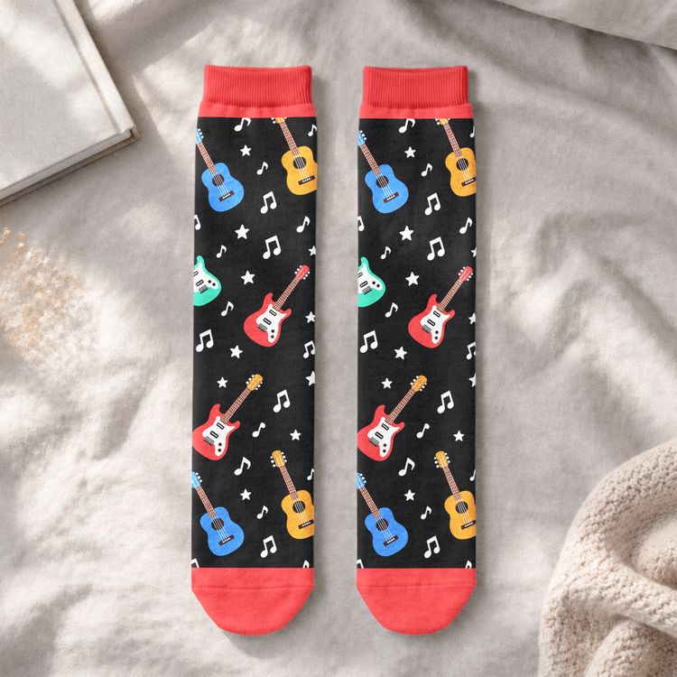 I'd Rather Be Playing My Guitar Custom Name & Birth Flowers For Her Gifts For Guitar Players - Personalized Socks 3
