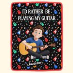 I'D Rather Be Playing My Guitar - Personalized Blanket 2