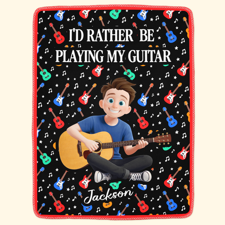 I'D Rather Be Playing My Guitar - Personalized Blanket 2