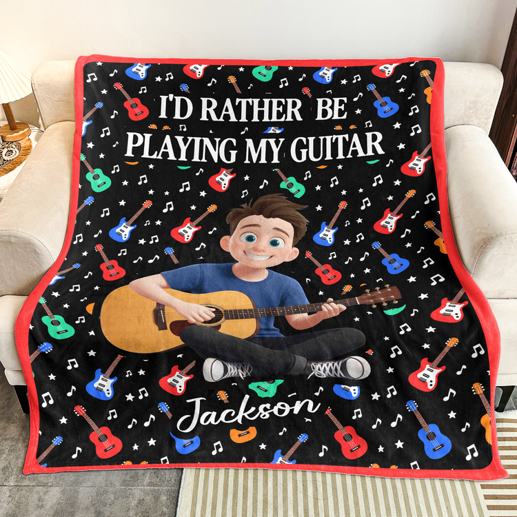 I'D Rather Be Playing My Guitar - Personalized Blanket 3