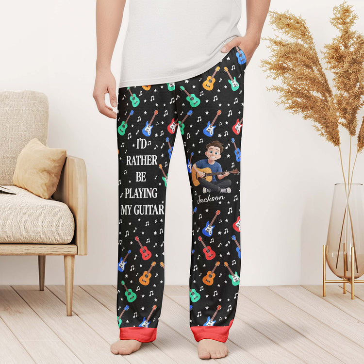 I'D Rather Be Playing My Guitar - Personalized Lounge Pants 2