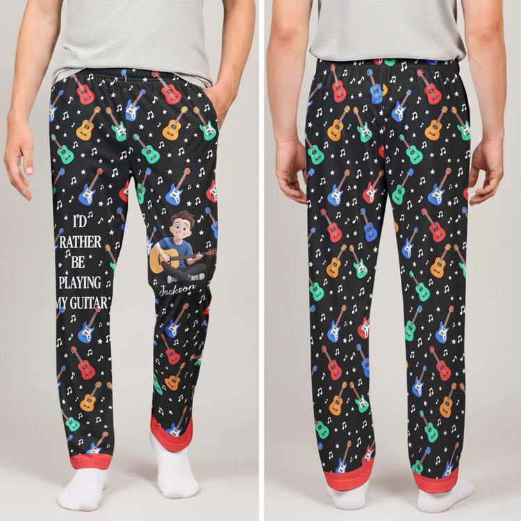 I'D Rather Be Playing My Guitar - Personalized Lounge Pants 3